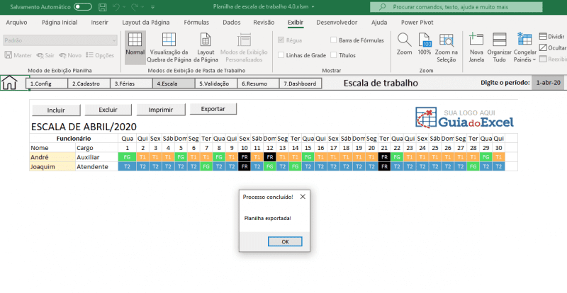 Planilha de escala de trabalho Excel Automática