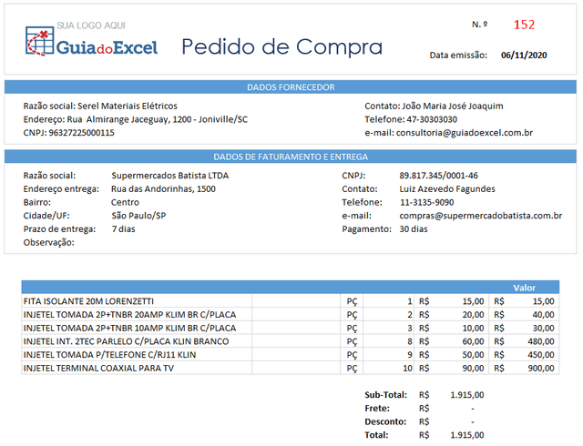 Planilha de cotação de preços Excel Automática 6