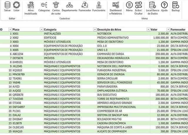 Planilha Controle de Ativo Imobilizado Excel com BD Ativo