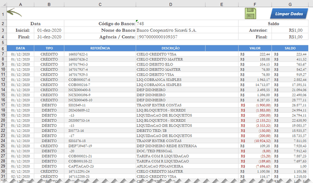Planilha converter OFX para Excel 2