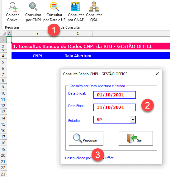 Planilha de Consulta de CNPJ por CNAE Data de Abertura e UF 3