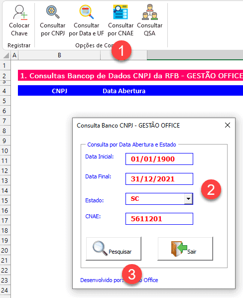 Planilha de Consulta de CNPJ por CNAE Data de Abertura e UF 4