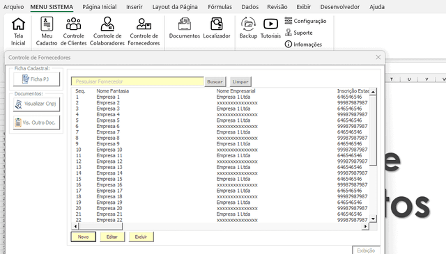 Planilha de Gestao de Documentos Excel Fornecedores