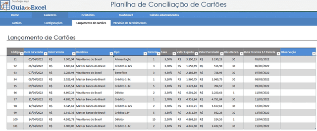 Planilha de conciliacao de cartoes Excel 2