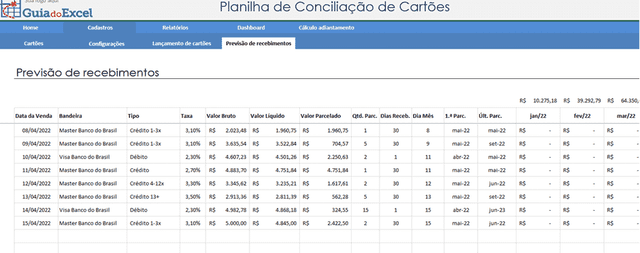 Planilha de conciliacao de cartoes Excel 3