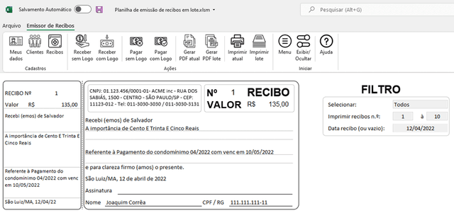 Planilha de Recibos em Lote Excel 3