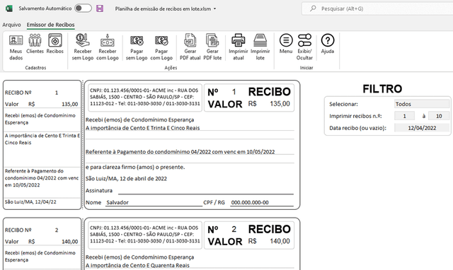 Planilha de Recibos em Lote Excel 5