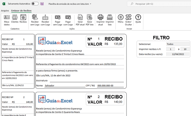 Planilha de Recibos em Lote Excel 6