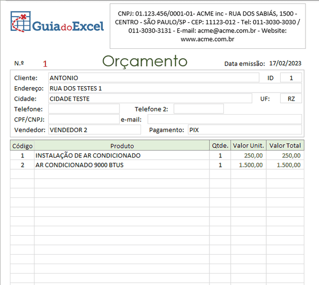 Planilha de orçamentos e pedidos Excel 5