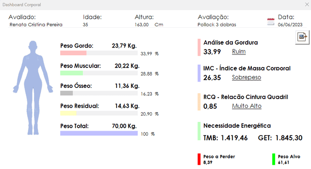 Planilha Dashboard Bioimpedância