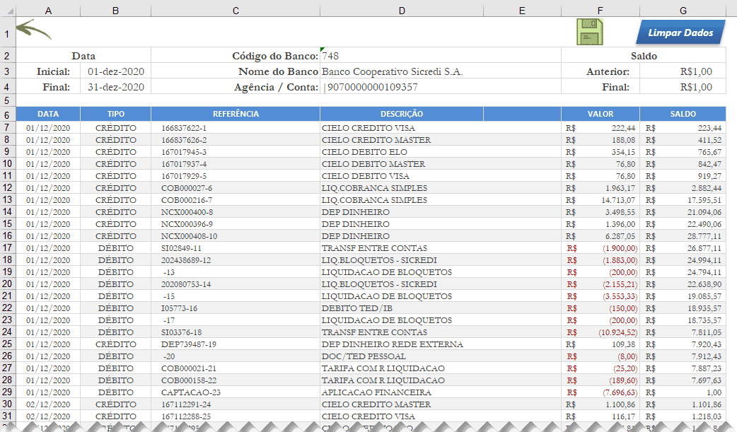 Planilha de Conversão de Arquivo OFX para Excel 2
