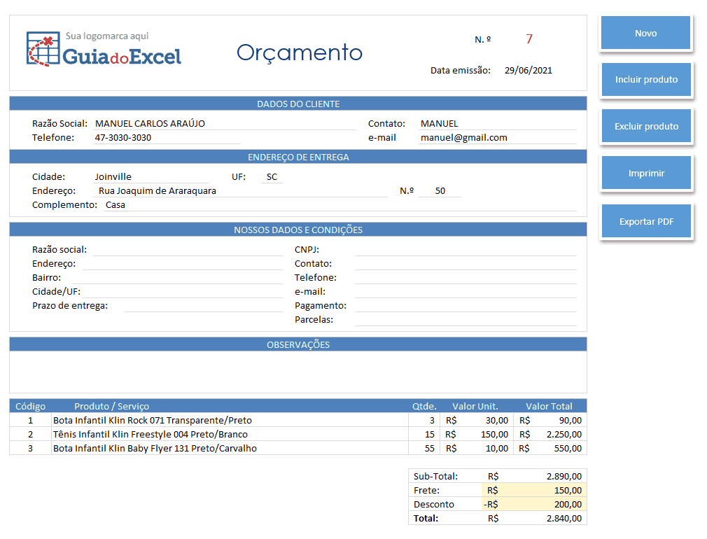 Planilha de Vendas e Estoque Excel 4