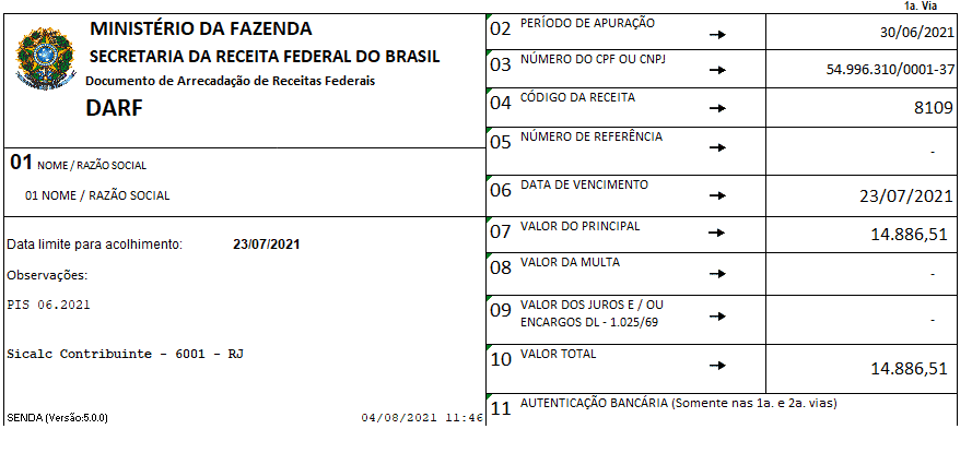 Planilha de Emissão de DARF Excel 4