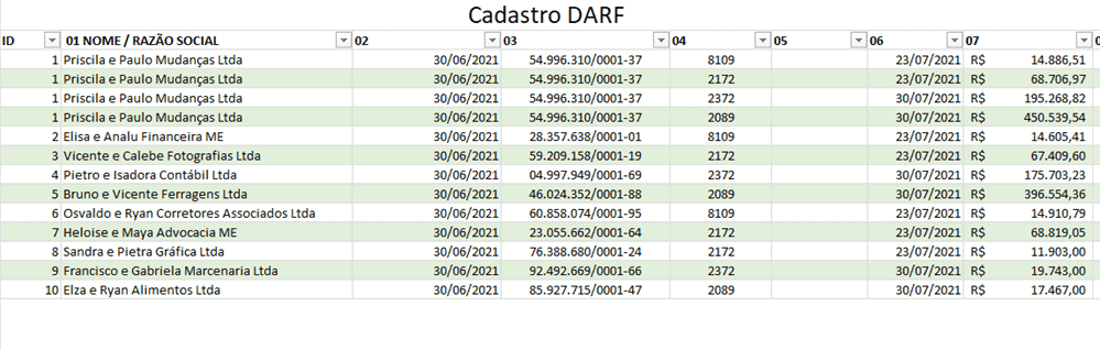 Planilha de Emissão de DARF Excel 3