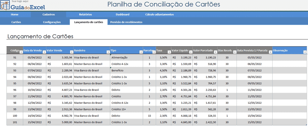 Planilha de Conciliação de Cartões Excel 3