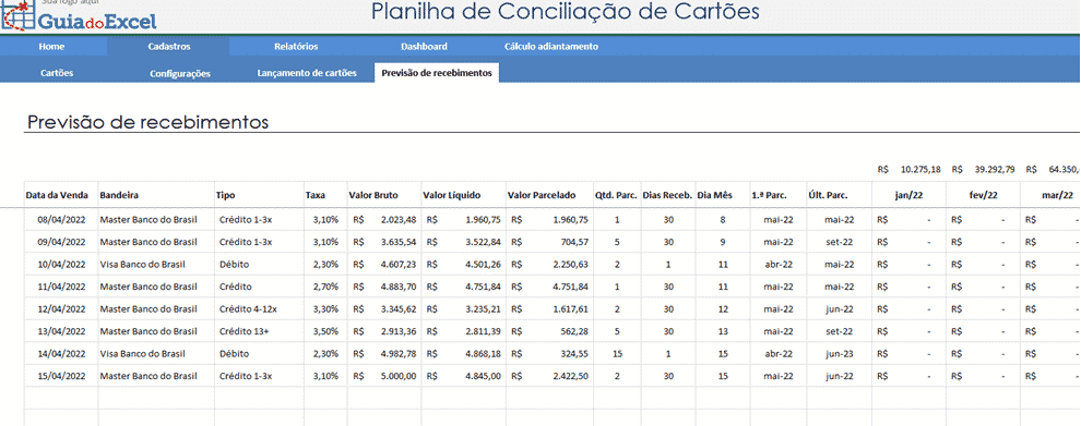 Planilha de Conciliação de Cartões Excel 4
