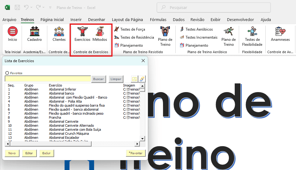 Planilha de Plano de Treino Excel 2