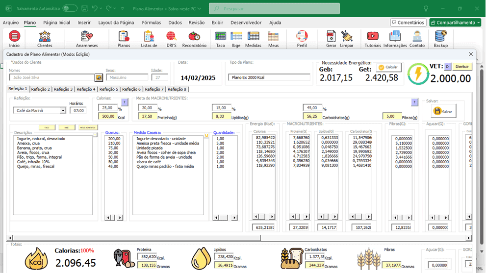 Planilha de Plano Alimentar Excel 5
