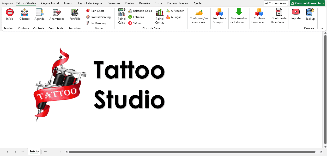 Planilha de Estúdio de Tatuagem e Piercing Excel 2