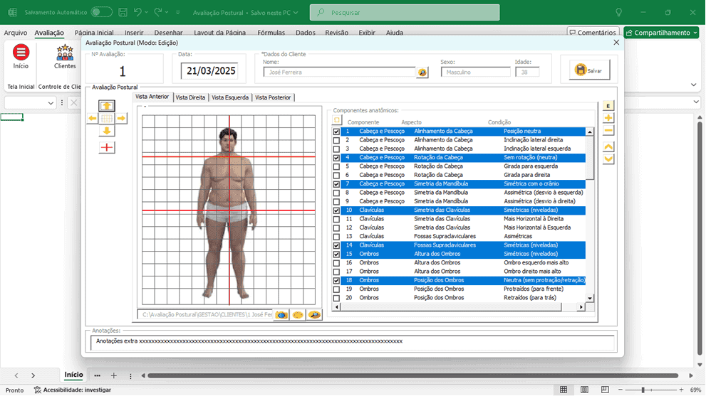 Planilha de Avaliação Postural Excel 3