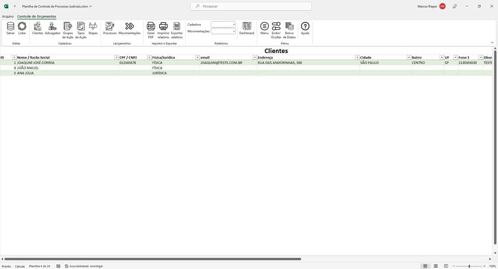 Planilha de Processos Judiciais Excel 3