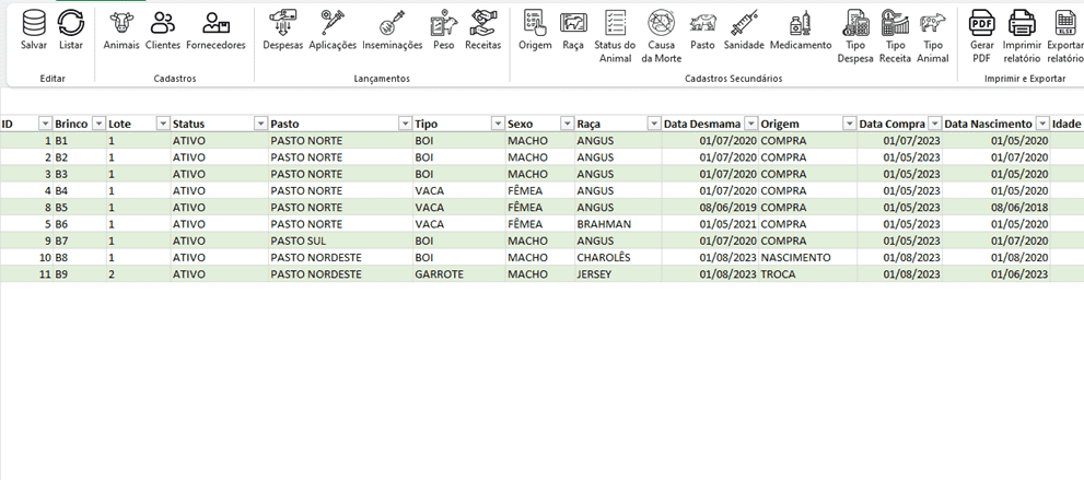 Planilha Controle de Gado Leiteiro Excel 2