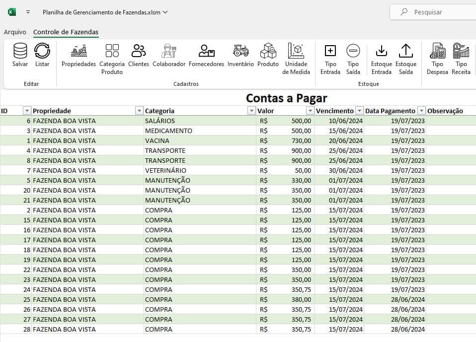 Planilha de Controle Agrícola Financeiro e Estoque Excel 3