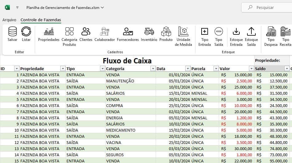 Planilha de Controle Agrícola Financeiro e Estoque Excel 2