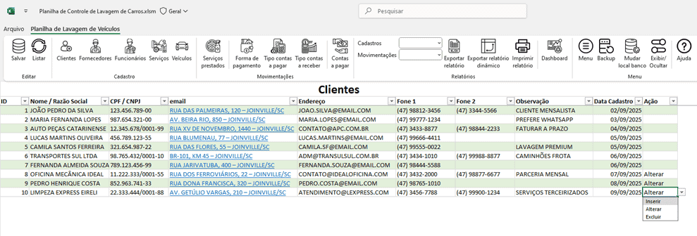 Planilha de Lavação de Carros Excel | Planilha de Lavagem de Carros Excel 2