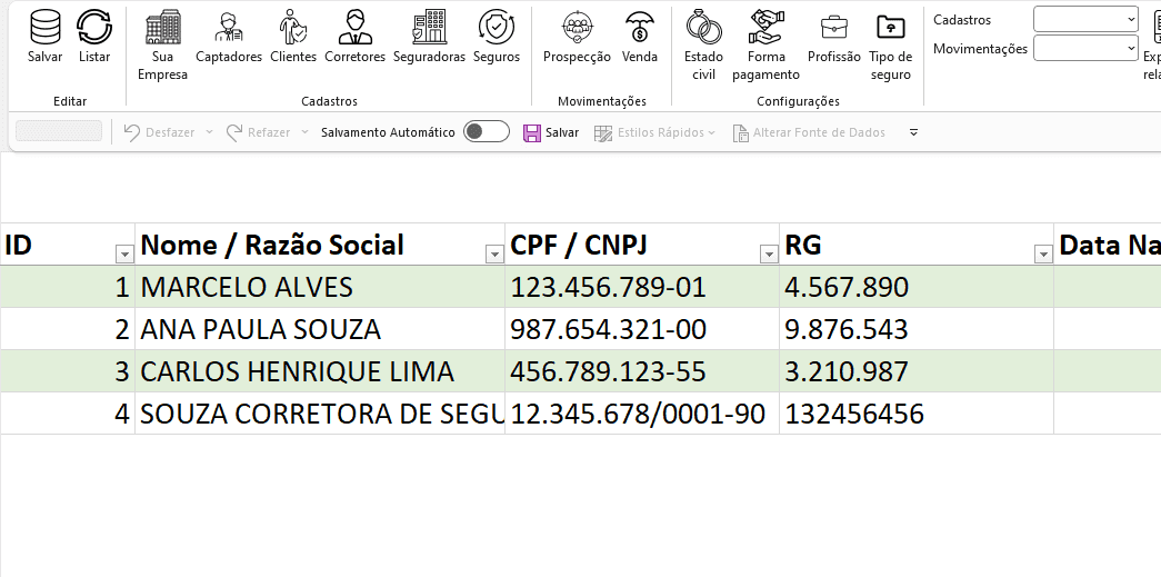 Planilha de Corretora de Seguros Excel 3