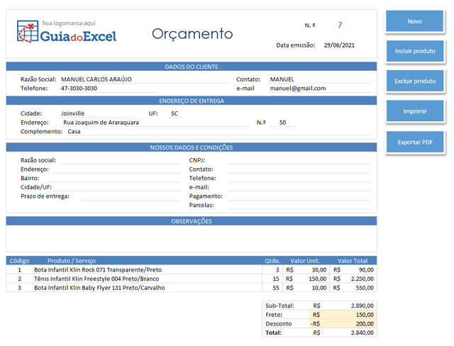 orçamento excel