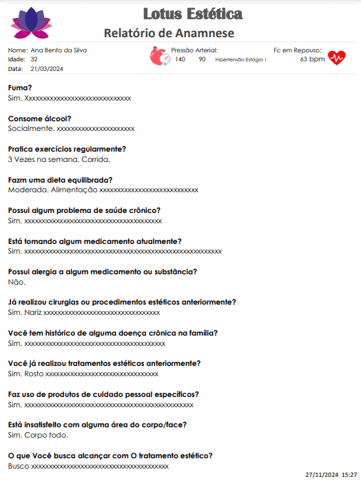planilha de clinica de estetica avaliacao anamnese