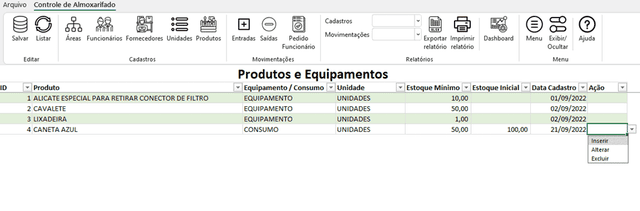 Planilha de Controle de Almoxarifado 2