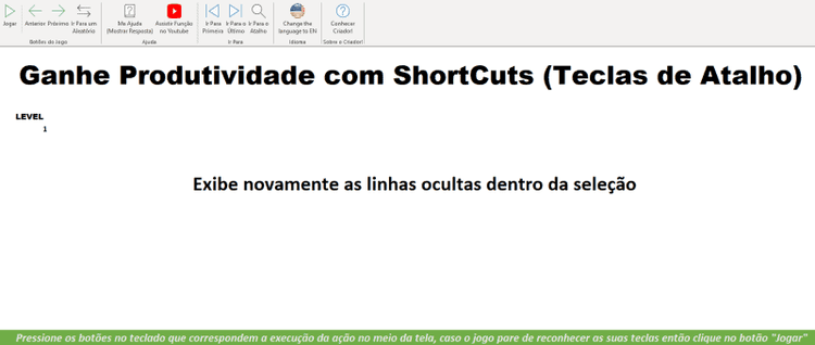 Jogo Treinamento Atalhos do Excel 1