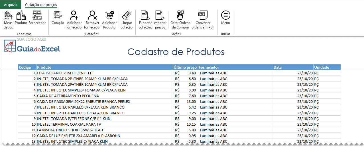 Planilha de cotação de preços Excel Automática 2