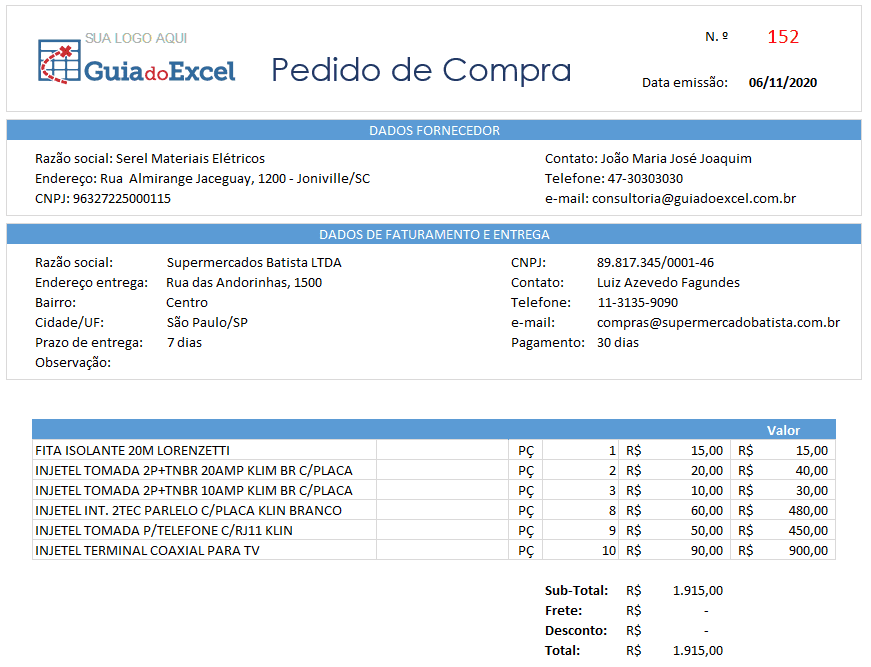 Planilha de cotação de preços Excel Automática 6