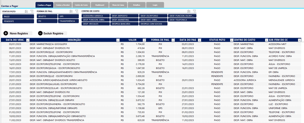 Planilha de contas a pagar e receber Excel 2