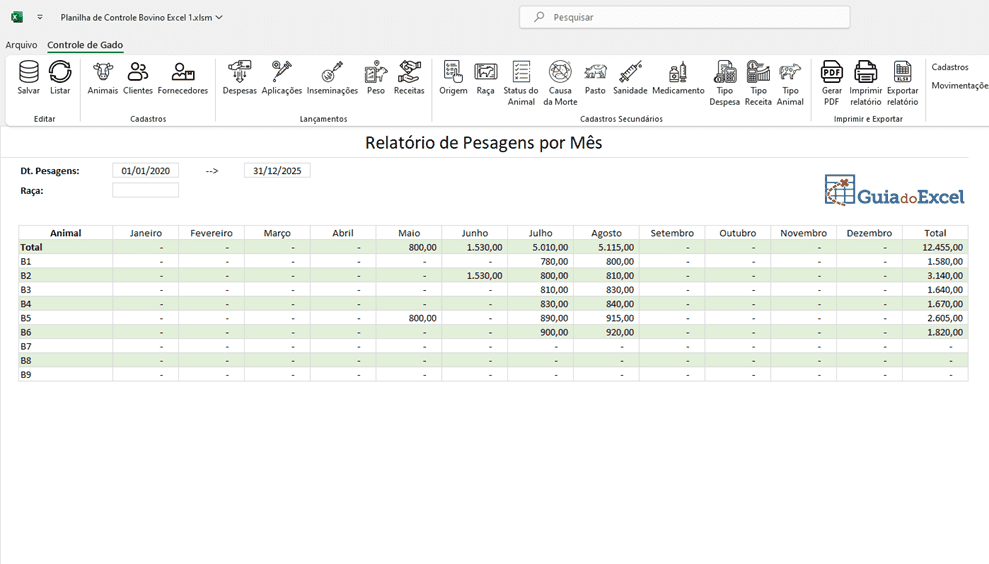 Planilha de Controle Bovino Excel 3