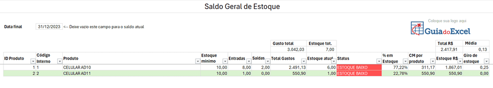 Planliha de Controle de Vendas e Estoque Excel com BD 7