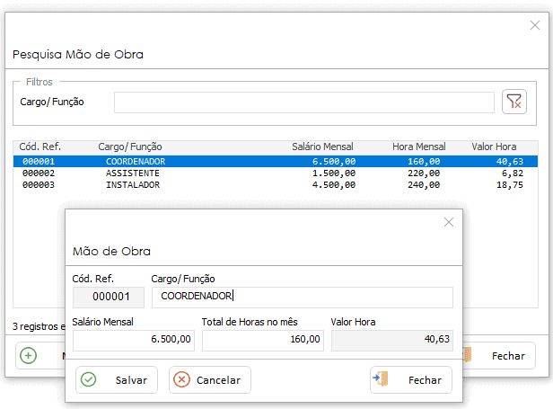 Planilha de formação de preço de serviços Excel com BD 1
