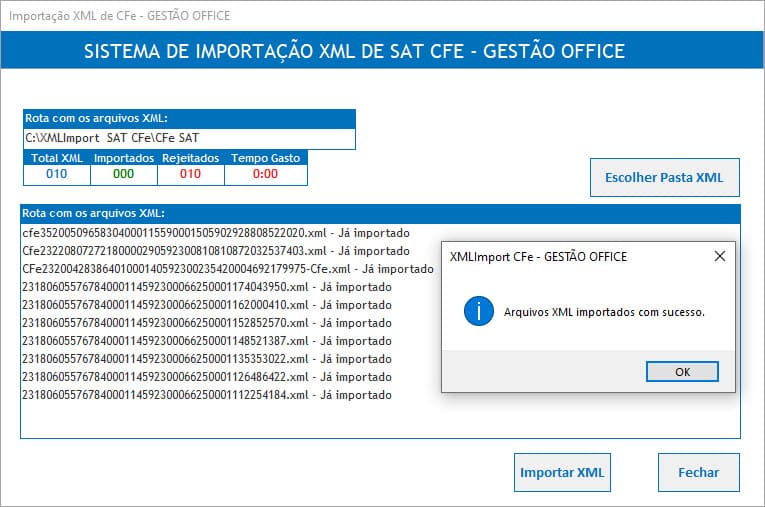 Planilha Importar XML CFe SAT 3
