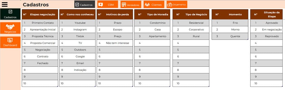Planilha CRM Excel 2 cadastros