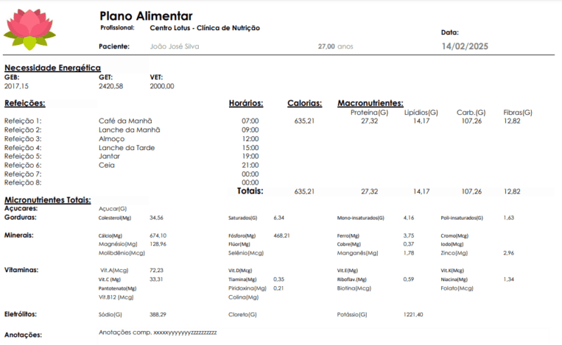 Relatório de Plano Alimentar