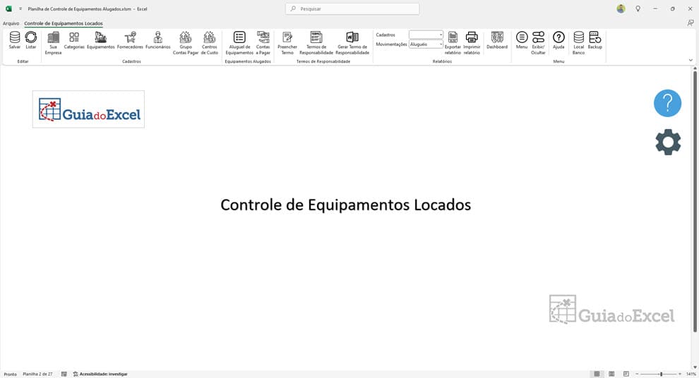 Planilha de Controle de Equipamentos Alugados Excel