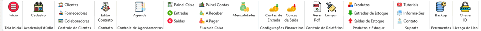 Menu planilha de gestao de academias e estudios