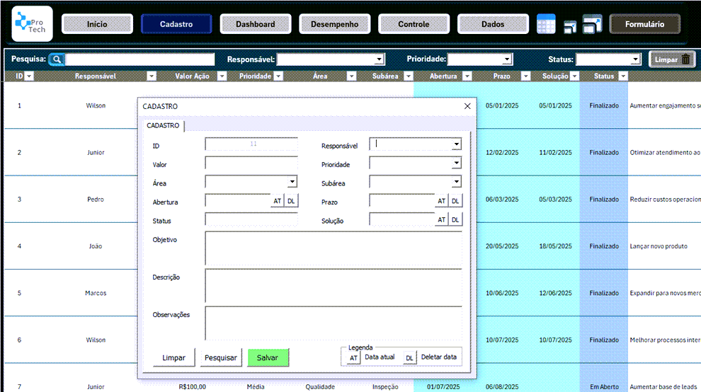 Planilha de plano de ação excel 2