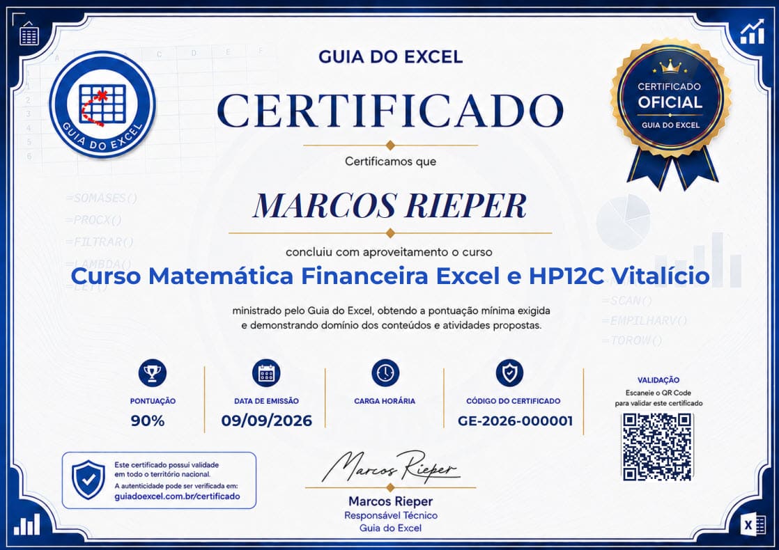 Certificado oficial do Guia do Excel