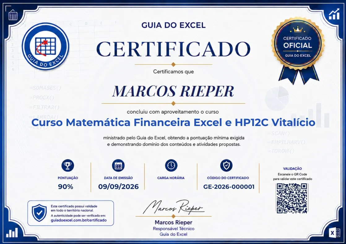 Certificado oficial do Guia do Excel