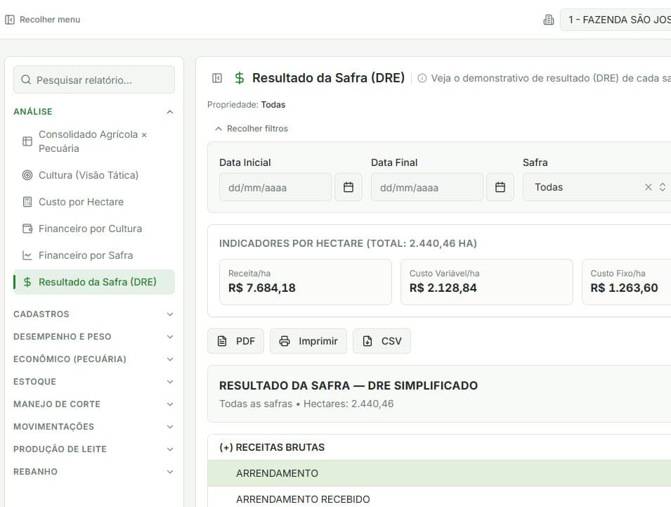 Relatórios Agrícolas e Agropecuários - Agrocontrol