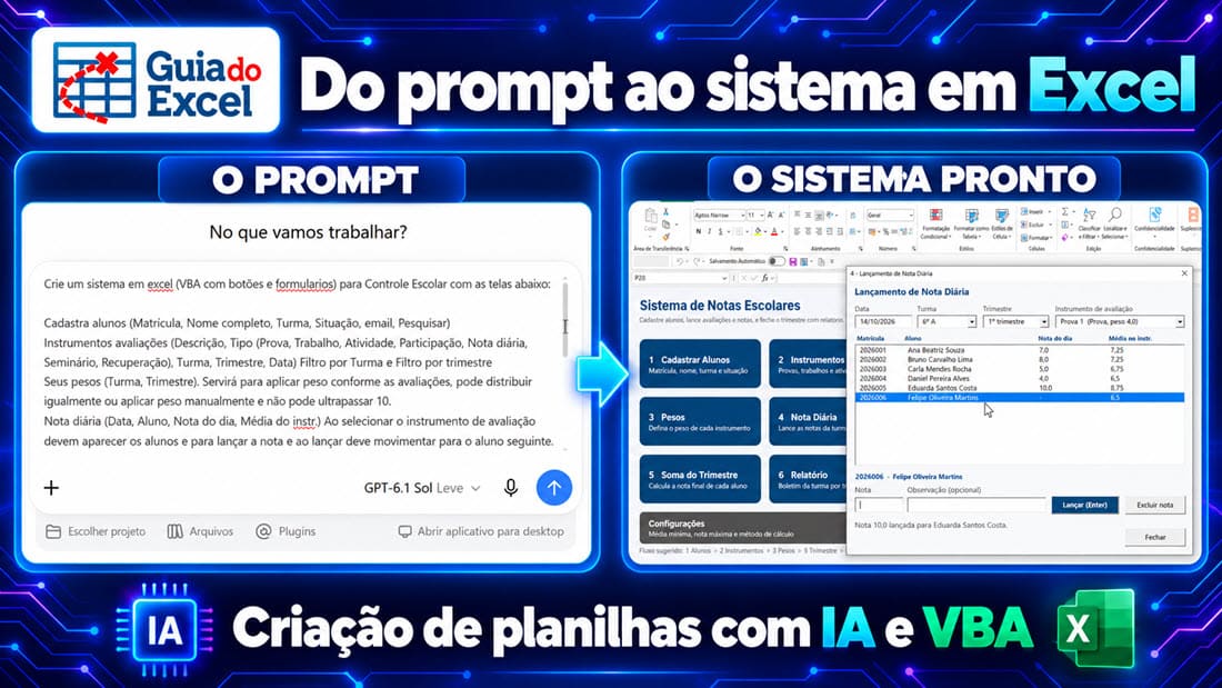 criação de planilhas com vba e excel com prompts ia.